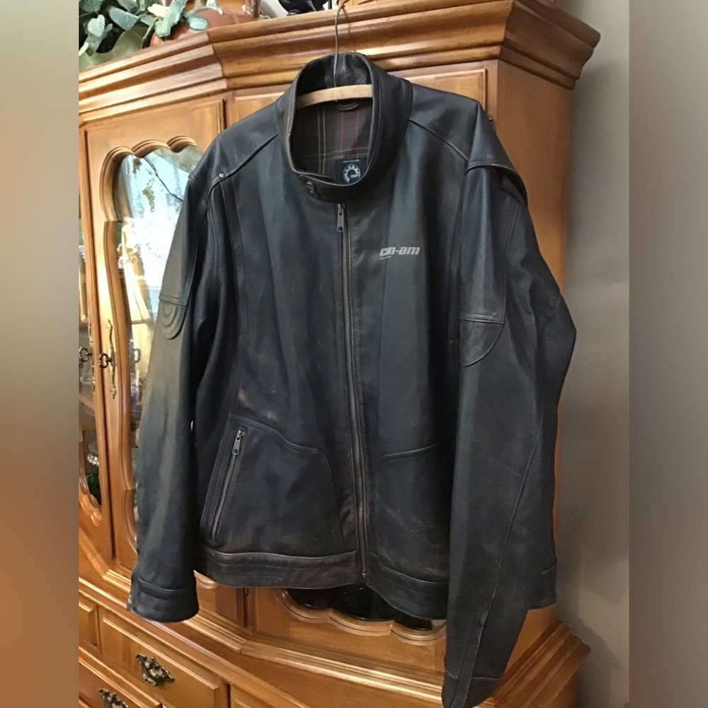 Can-Am Spyder Distressed Brown Leather Bomber Jacket